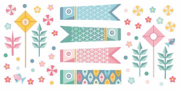 Colorful japanese koinobori carp streamers and festive decorations for children s day celebration