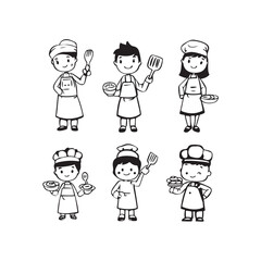 Vector illustration of chef icon set in simple and modern style, featuring various kitchen and cooking themed icons such as chef hat, spatula, pan, spoon and chef face.