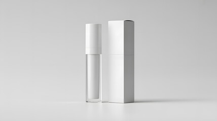 Elegant lip gloss tube and box, showcase your brand identity with pristine packaging design mockups