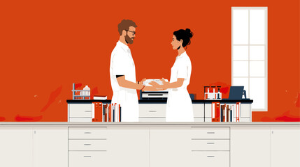 Scientists exchange objects in laboratory