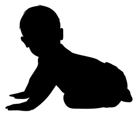 Baby in crawling position silhouette PNG with transparent background, infant side movement icon for nursery and early learning themes