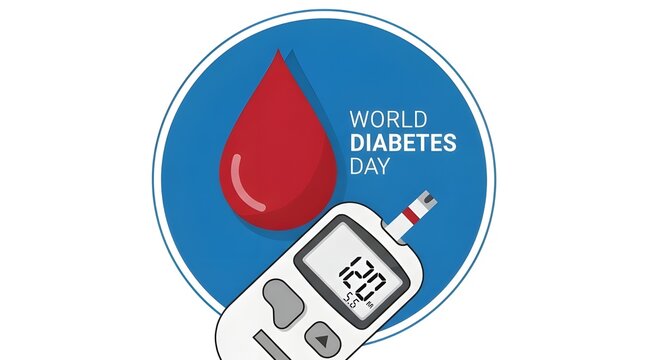 World Diabetes Day illustration with blood drop and glucose meter