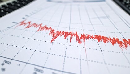 Financial graph showing decline with red line on white background.