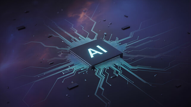 Stunning AI chip design for futuristic technology concepts and machine learning solutions