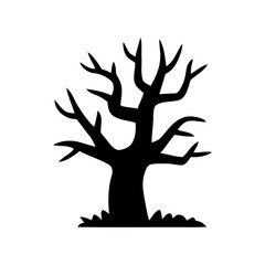 Silhouette of a bare spooky tree on white background. tree silhouette vector