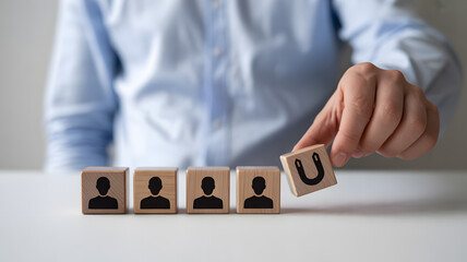 Attracting top talent with a magnet on wood block, recruitment and hiring strategy for modern companies