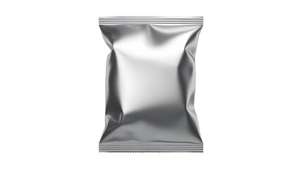 Sleek silver foil pouch for food or cosmetic product packaging mock-up, ready for branding