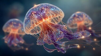Fascinating jellyfish glowing underwater high resolution picture