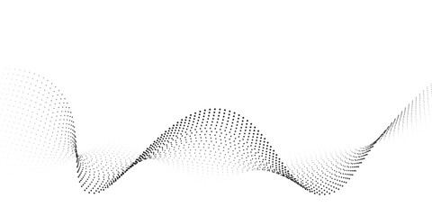 Flowing dots particles wave pattern 3D curve halftone black gradient curve shape isolated on white background. Vector in concept of technology, science, music, modern vector