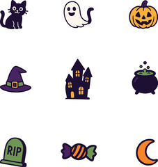 Obraz premium halloween icon set vector style art illustrator