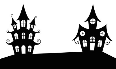 Spooky silhouettes of haunted houses on a hill. house vectors