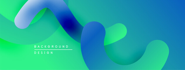 Abstract fluid shapes, vibrant colors blend. Gradient background creates modern visual effect. Smooth curves, dynamic composition.