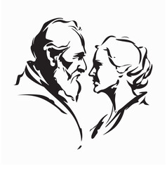 Old Romantic Couple Embracing Logo Vector Isolated on White Background