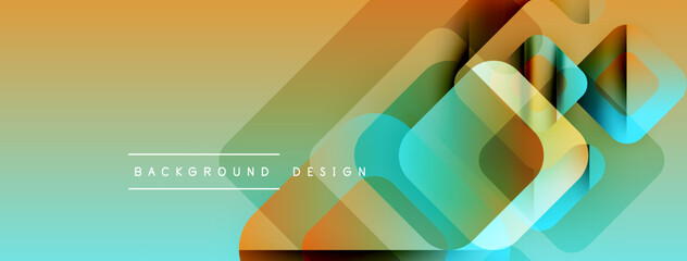 Abstract geometric shapes overlap, creating vibrant gradient background. Text reads background design centrally positioned. Modern, colorful composition.