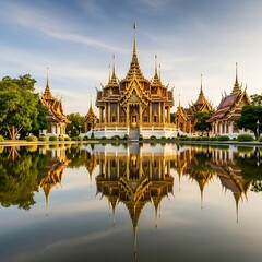 Naklejka premium Golden Thai Palace Reflection in Water.