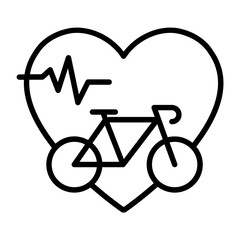 Icon of a bicycle inside a heart with a heartbeat line representing World Heart Day and the importance of cycling for a healthy lifestyle