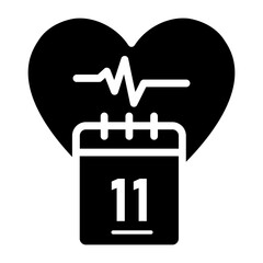 World Heart Day awareness glyph icon with a calendar date, heartbeat line, and heart symbol for medical health