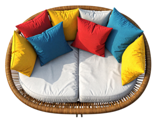 Cartoon-Style Top View of Outdoor Armchair with Woven Cord Design, Transparent PNG