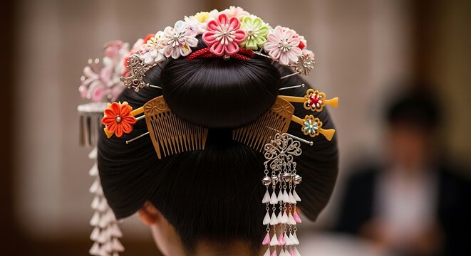 Elegant Japanese Hair Ornament Adorned with Delicate Flowers