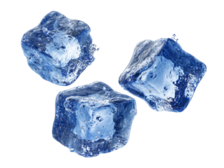 Three floating ice cubes isolated on white background