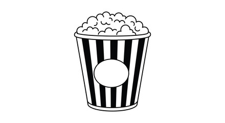 a black and white striped cup filled with popcorn