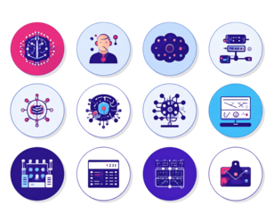 Flat Duotone Icons Set Representing Data Science, Deep Learning, and Algorithms, Transparent PNG