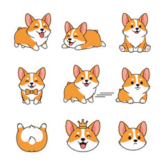 Obraz premium Cute Corgi Dog Cartoon Vector Illustration Pack
