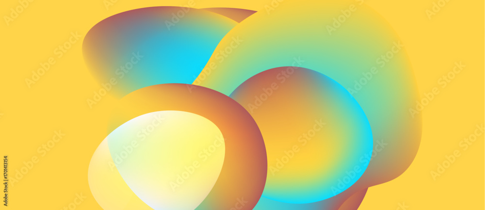 Wall mural abstract shapes overlap, creating vibrant color gradients. yellow background enhances visual impact,