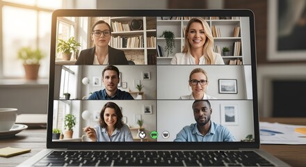 Diverse team video conference call on laptop, remote work concept