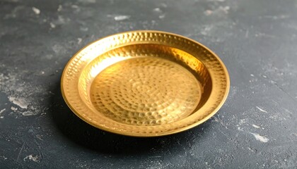 Gold Hammered Brass Plate with Dimples on Dark Surface