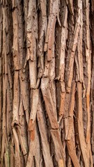 Detailed Close Up of Tree Trunk with Brown Textured Bark Patterns in Vertical View