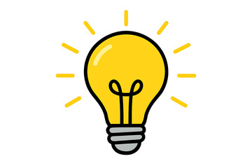 Bright yellow light bulb icon isolated on transparent background