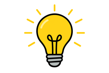 Bright yellow light bulb icon isolated on transparent background