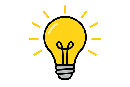Bright yellow light bulb icon isolated on transparent background