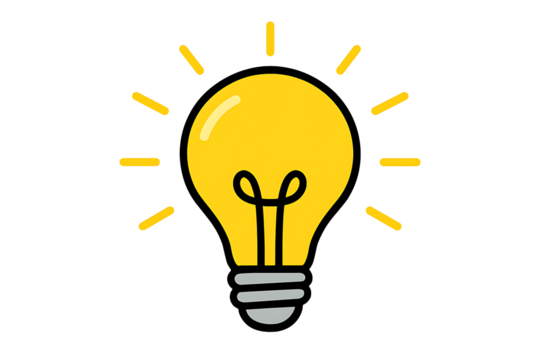 Bright yellow light bulb icon isolated on transparent background - Powered by Adobe