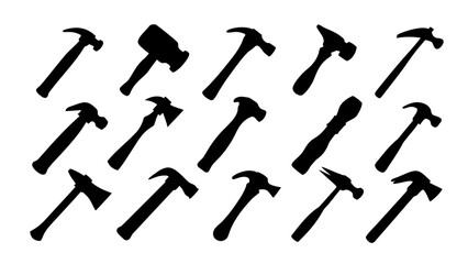 Set of hammer silhouettes vector