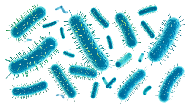 Microscopic bacteria cells multiplying against a black background for scientific or educational uses