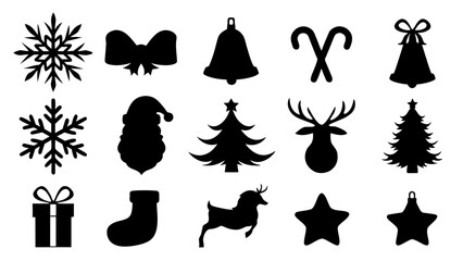 A Collection Of Black Christmas Silhouettes Symbols.