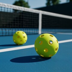 Two Paddle Balls on Blue Court
