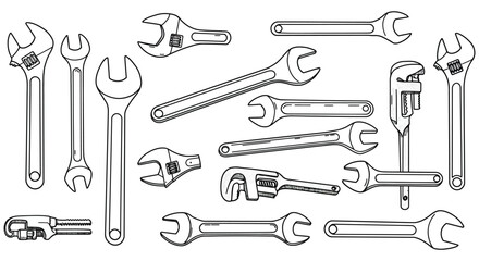 a collection of various wrenches and tools illustrated
