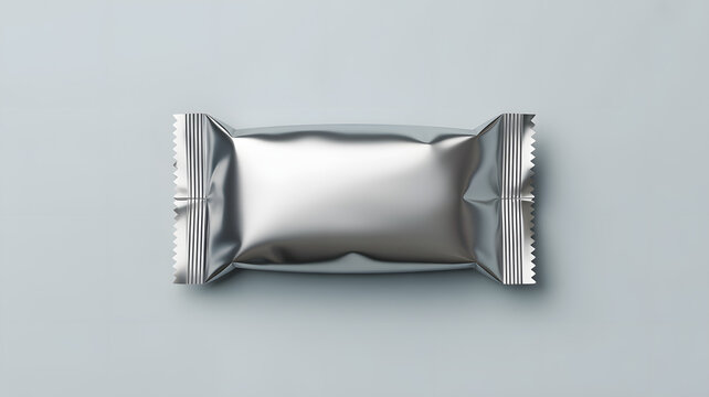 Sleek silver foil snack bar wrapper mockup for modern product branding and packaging design