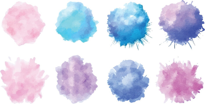 Set of watercolor circles brash multicolored. watercolor on white background. This is watercolor splash. It is drawn by hand transparent background.	