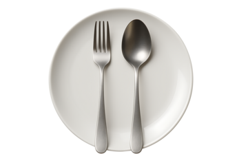 Empty plate with fork and spoon isolated on transparent background