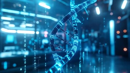 DNA Helix and Binary Code in Futuristic Lab - Powered by Adobe