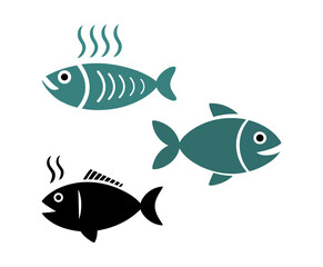 Fototapeta premium set of fishes. stylized fish icons with steam indicating cooking
