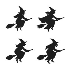 Obraz premium Halloween silhouette set with lantern, vampire, and witch