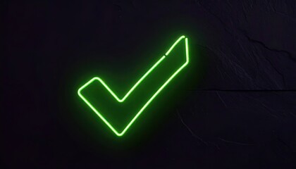 Lime Green Neon Checkmark Icon on Dark Slate Background