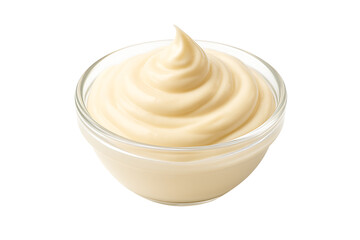 Mayonnaise in glass bowl isolated on transparent background
