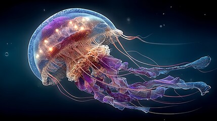 Underwater glowing jellyfish swimming high resolution picture