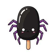 Fototapeta premium Cute Cartoon Black Spider Popsicle with Purple Legs.